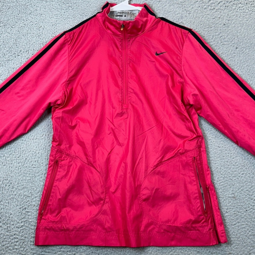 Nike Golf Jacket Womens Small Windbreaker Pink Stripe Half Zip Pullover Athletic